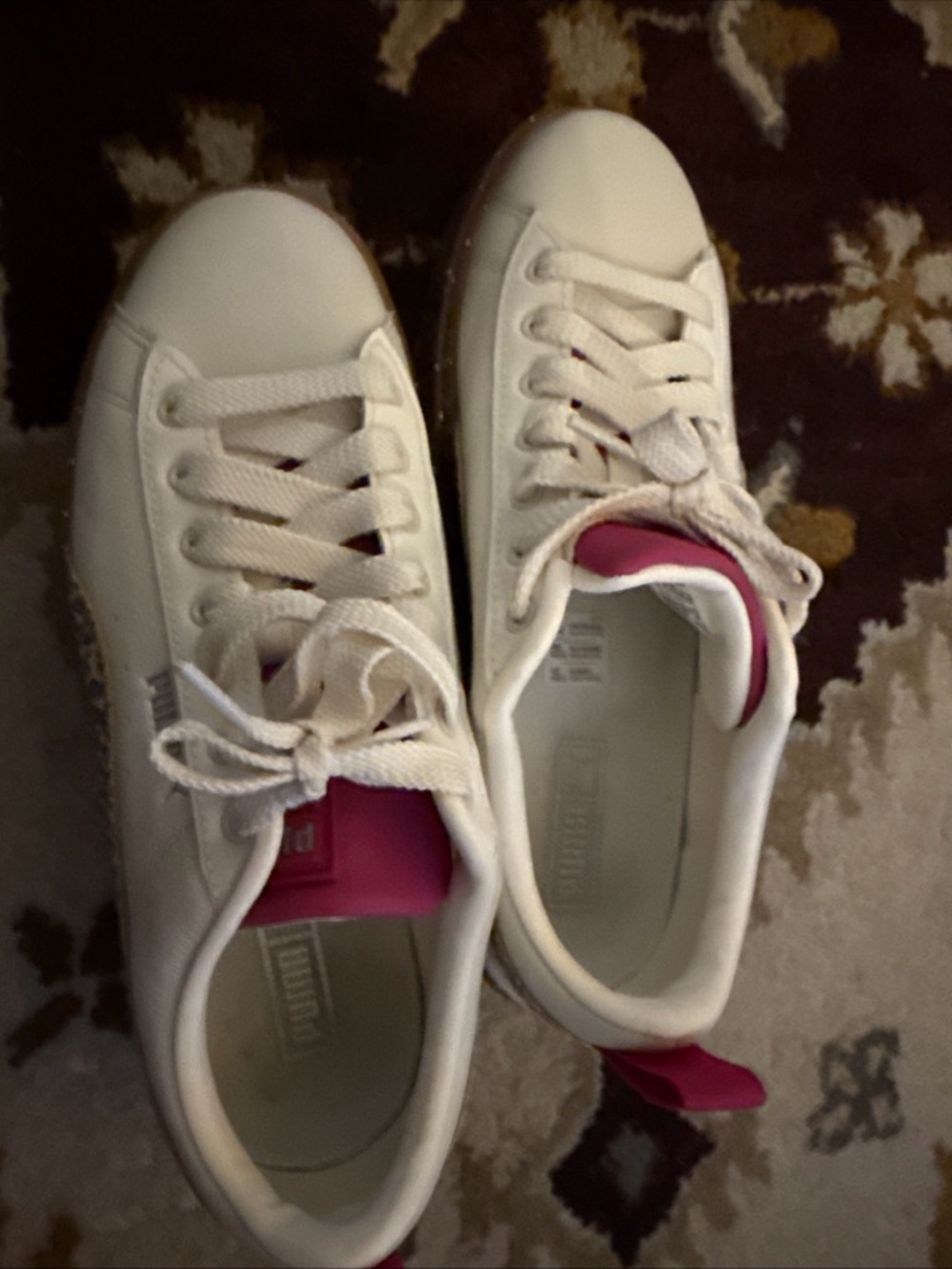 Puma Women’s Cream Leather Platform Sneakers with Leopard Detail - Picture 4 of 14